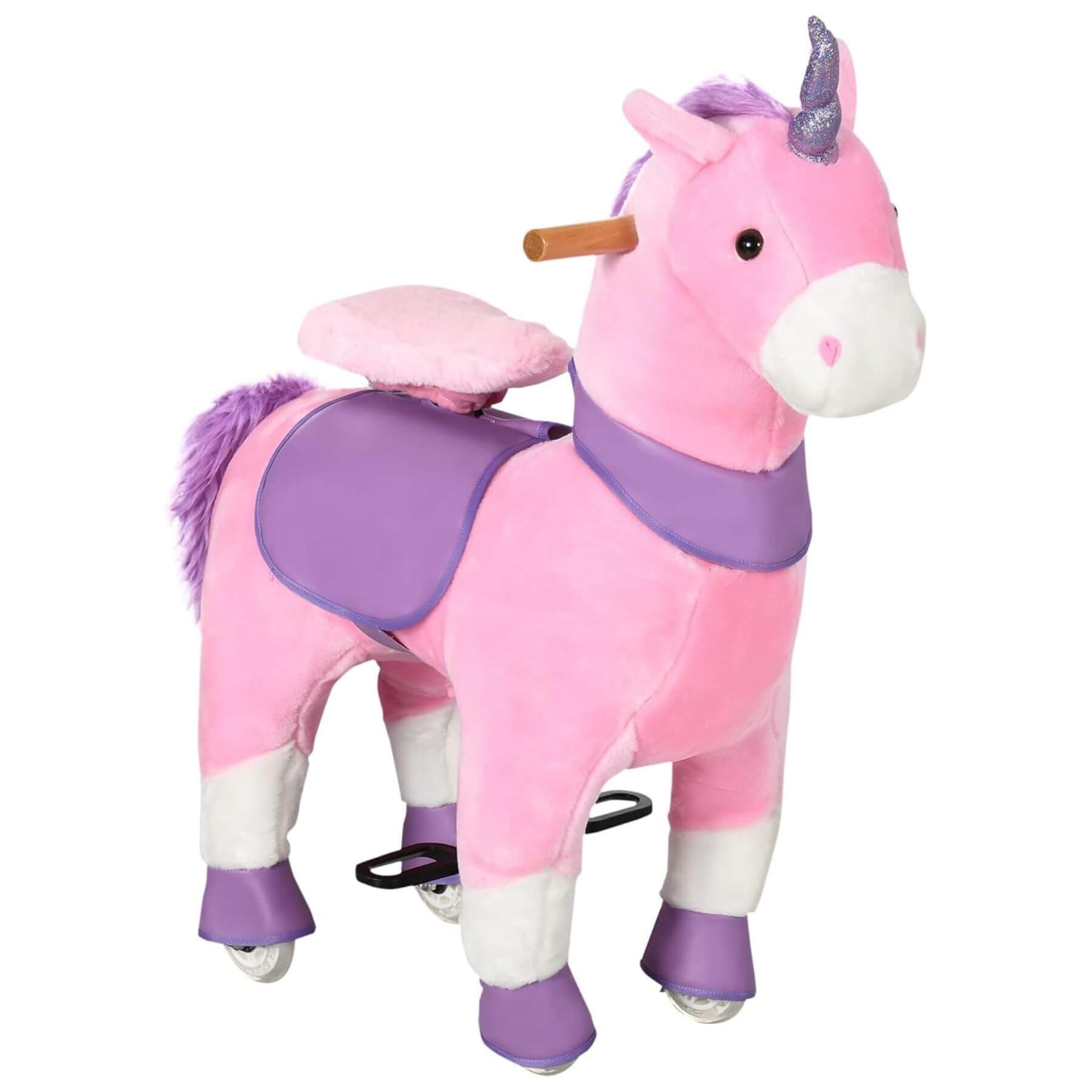 Qaba Ride On Real Walking Unicorn with Sparkly Horn Pink