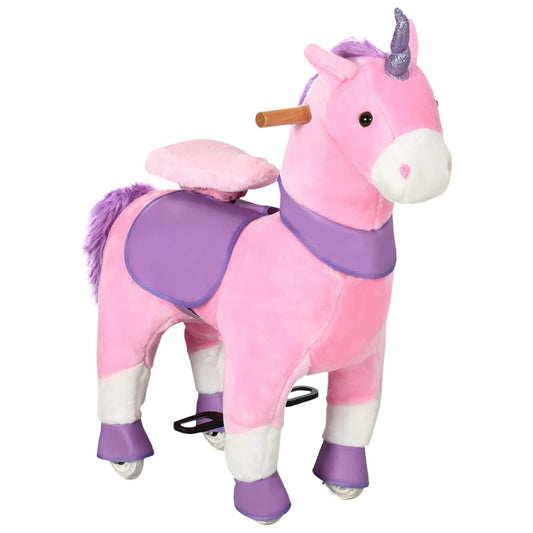 Qaba Ride On Real Walking Unicorn with Sparkly Horn Pink