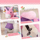 Collage of Qaba Ride On Real Walking Unicorn with Sparkly Horn Pink with features highlighted on a pink background.