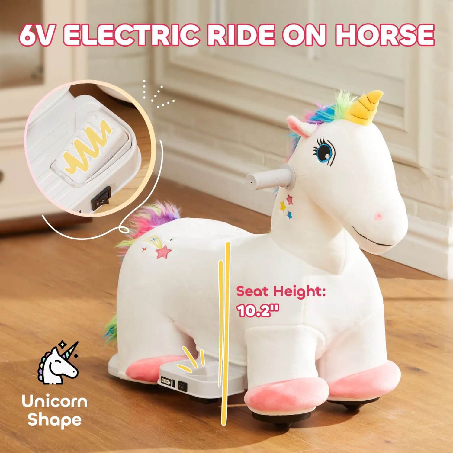 Qaba 6V Battery Powered Ride on Unicorn White