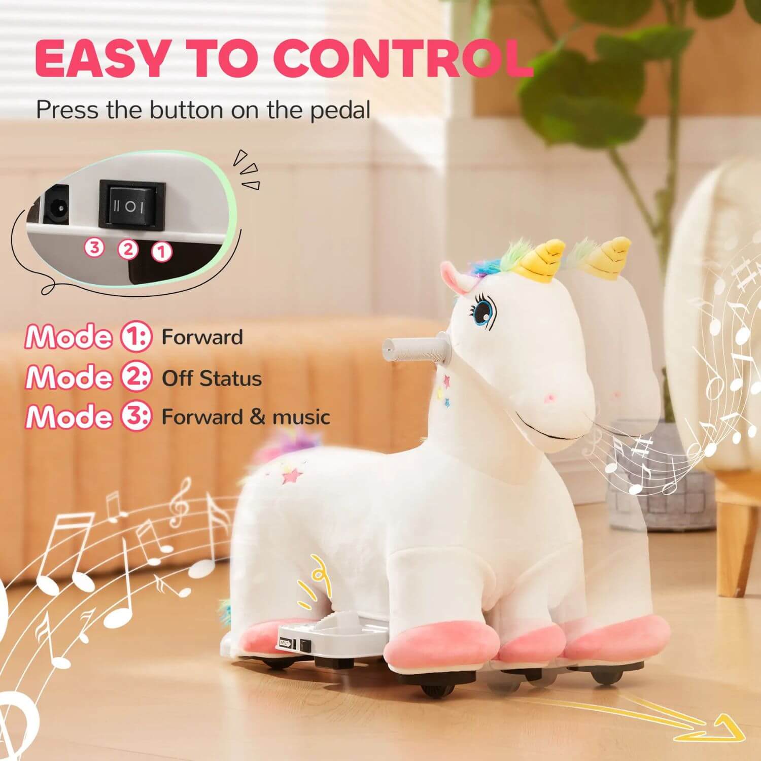 Qaba 6V Battery Powered Ride on Unicorn White