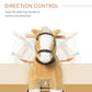 Plush toy horse with steering handle and text on direction control