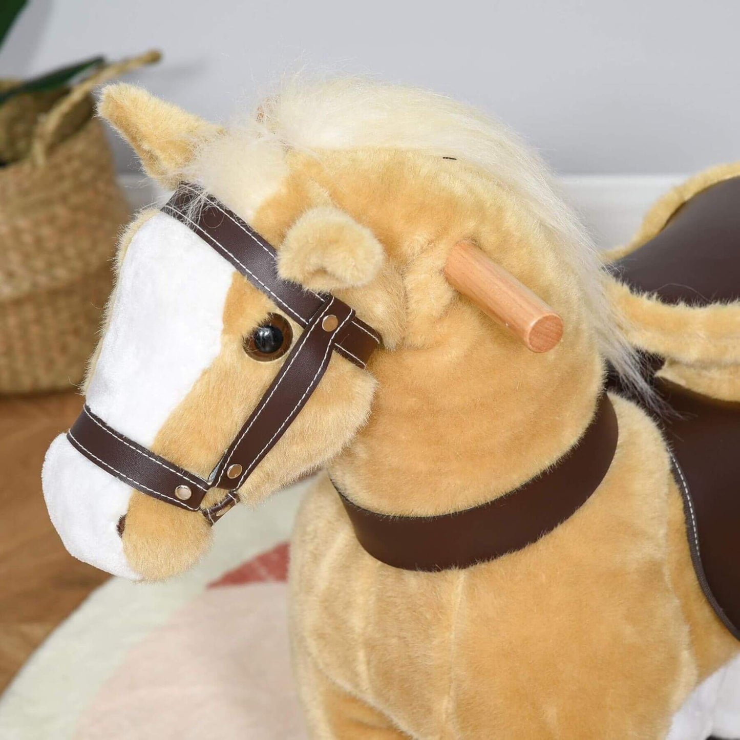 Qaba Ride-on Walking Rolling Kids Horse Brown on a neutral background