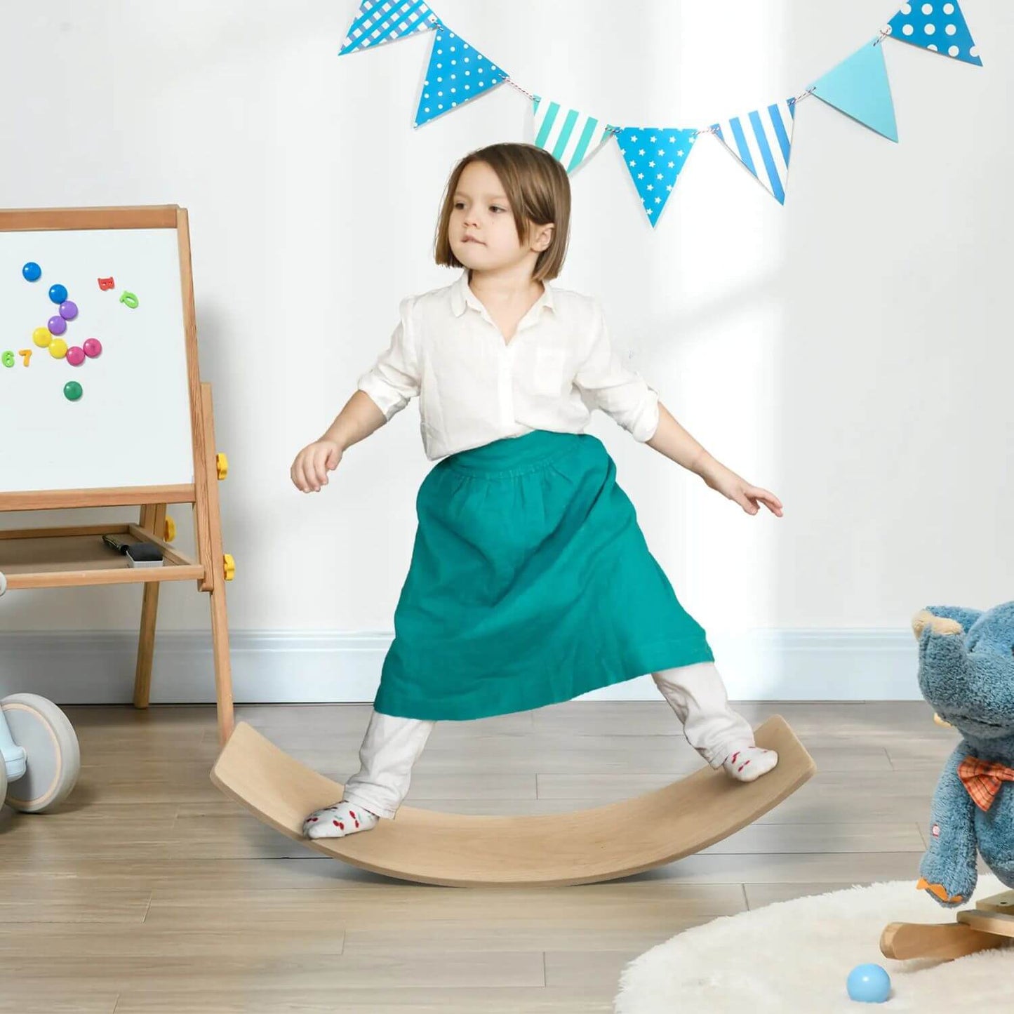 Girl Playing Qaba Wooden Balance Board