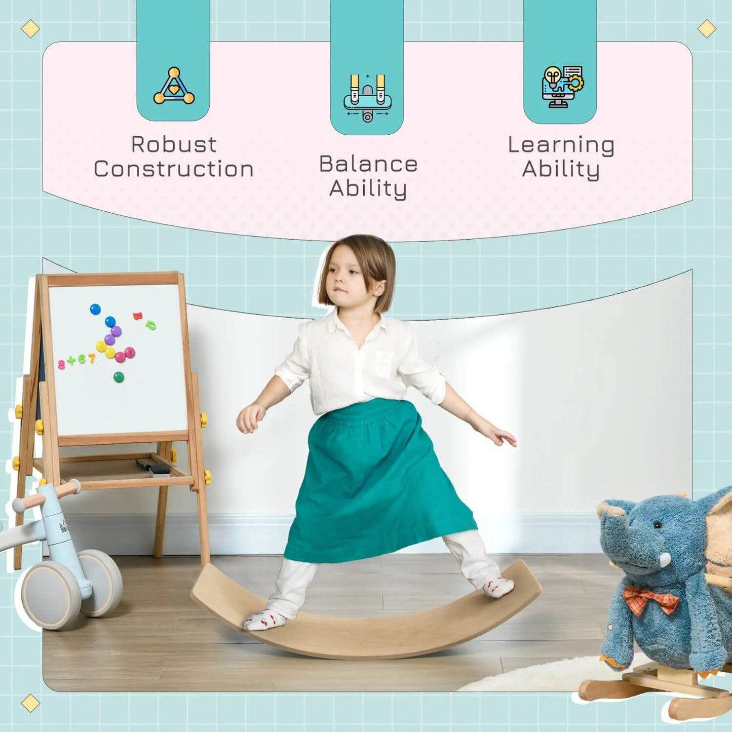 Girl Playing Qaba Wooden Balance Board