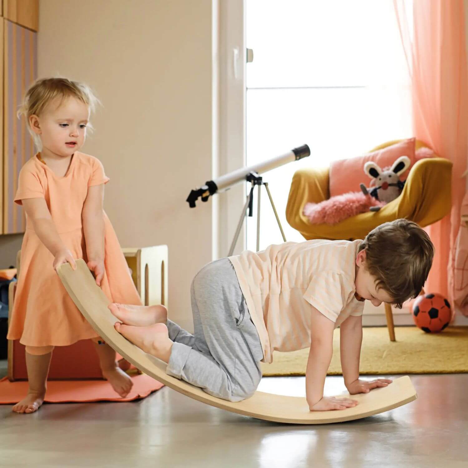 Kids Playing Qaba Wooden Balance Board