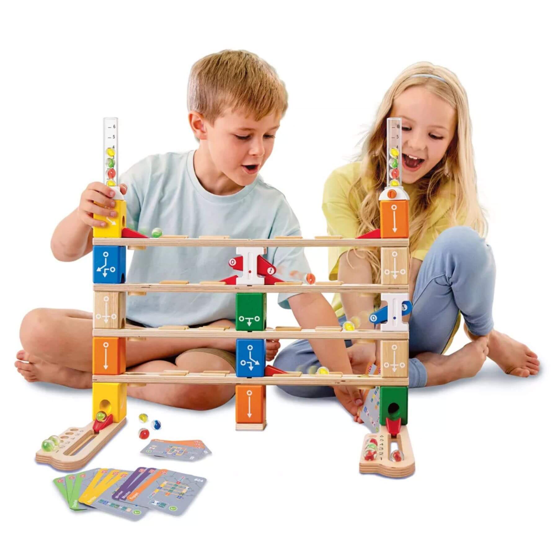 Kids Playing Hape Quadrilla Basic Coding Set