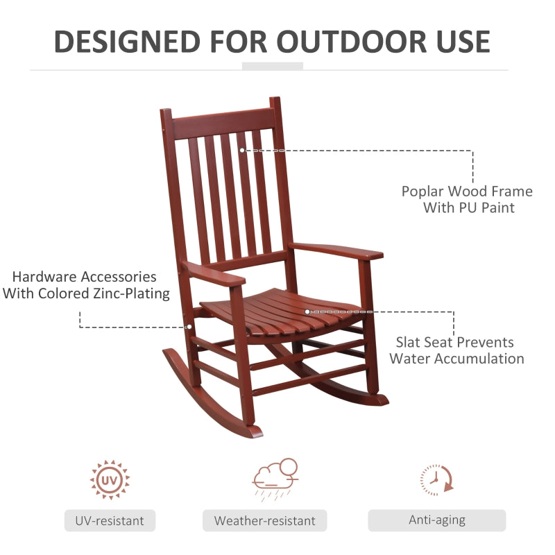 Outsunny Indoor/Outdoor Nursery Wooden Rocking Chair in Wine Red