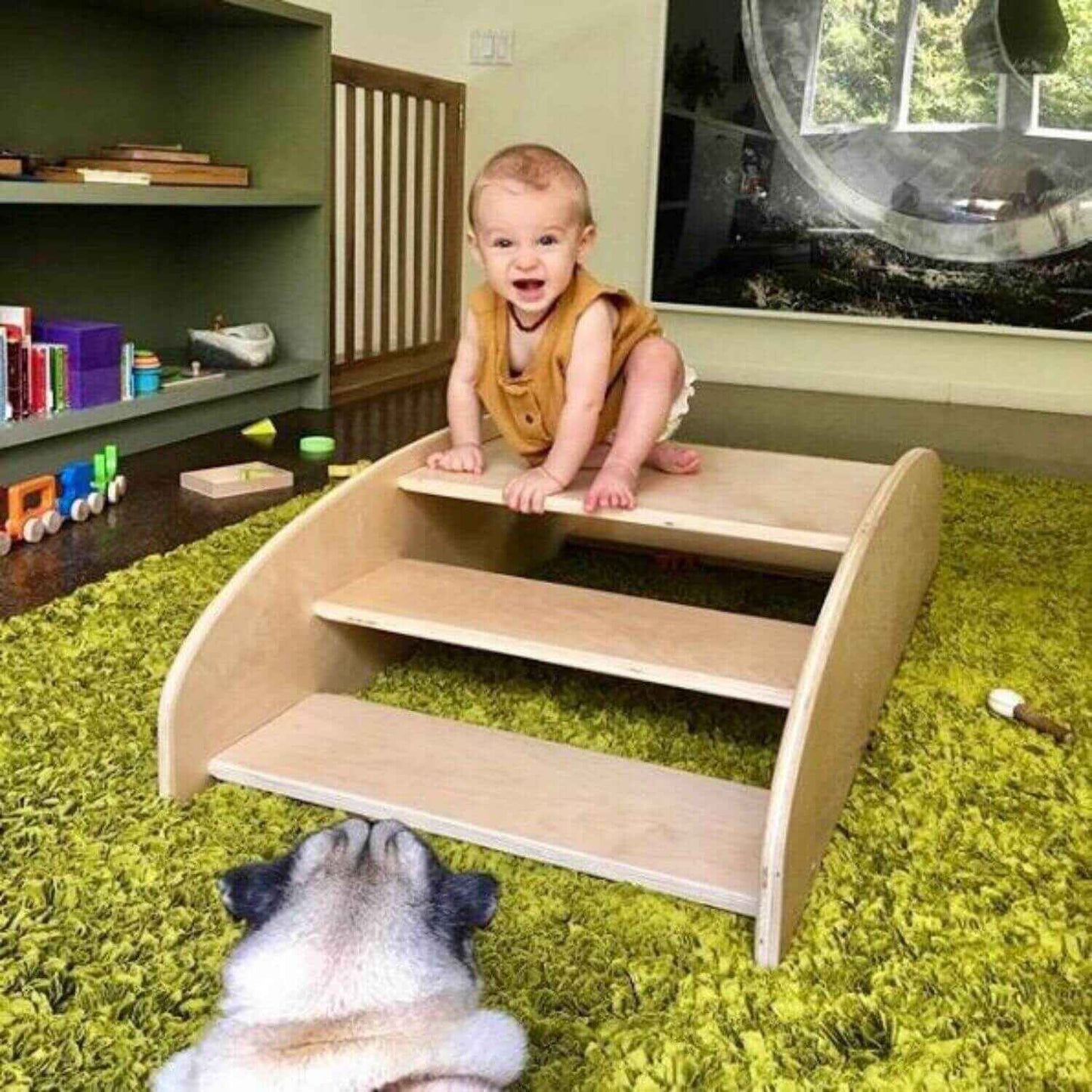 Kid Climbing on RAD Children's Furniture Rocking Boat / Steps