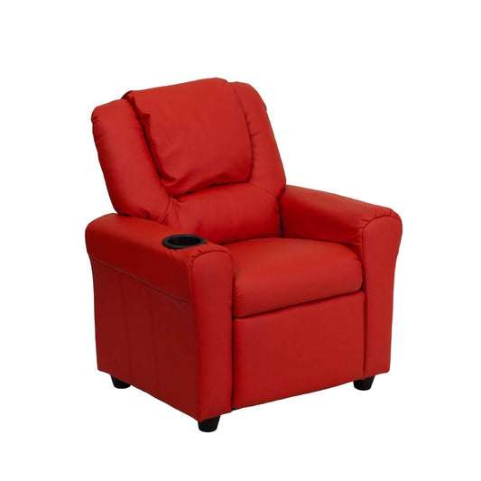 Flash Furniture Contemporary Red Vinyl Kids Recliner | Cup Holder and Headrest