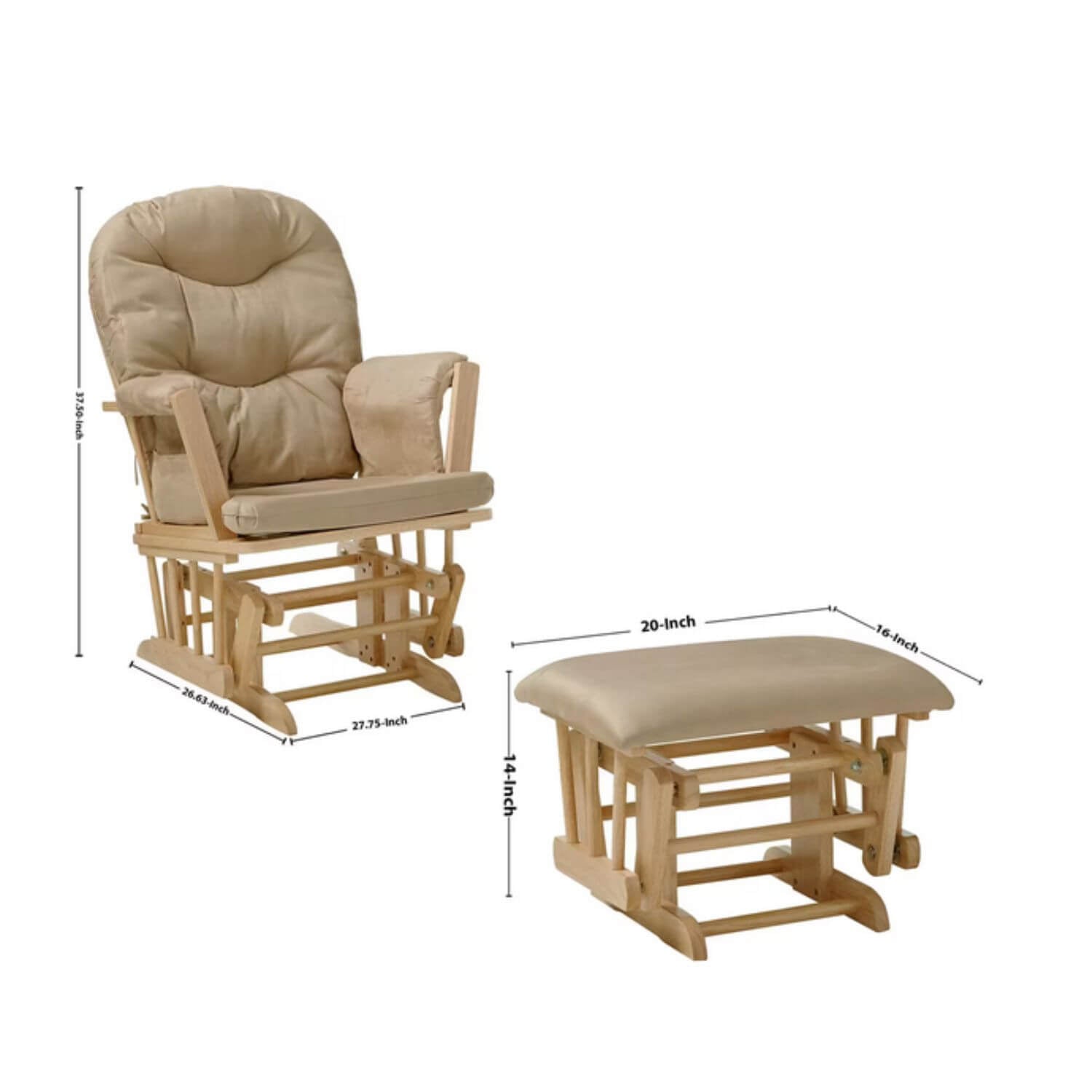 Benzara Rehan Glider Chair & Ottoman Set | Brown & Natural Oak