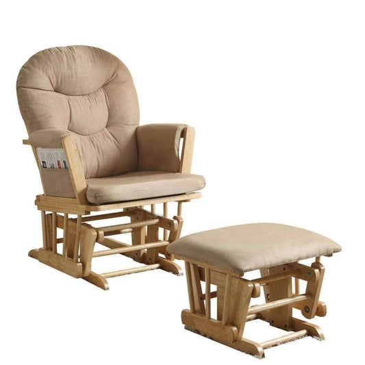 Benzara Rehan Glider Chair & Ottoman Set | Brown & Natural Oak