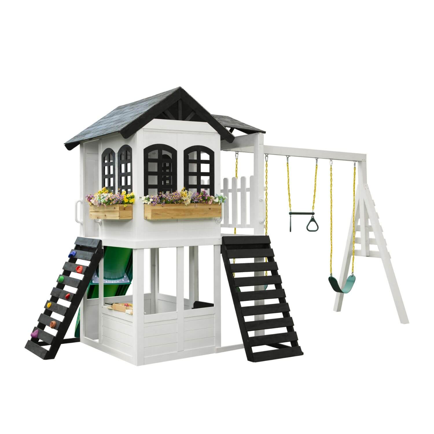 2MamaBees Reign Two Story Playhouse with Reign Swing Attachment