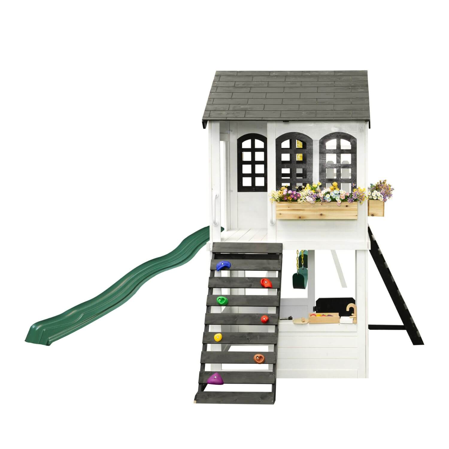 2MamaBees Reign Two Story Playhouse with Reign Swing Attachment - Playhouse