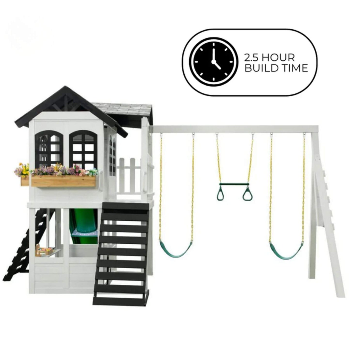 2MamaBees Reign Two Story Playhouse with Reign Swing Attachment