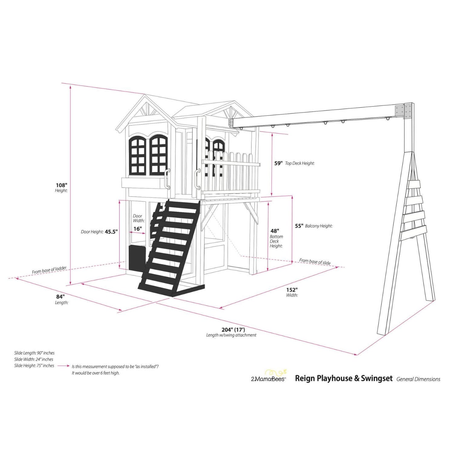 2MamaBees Reign Two Story Playhouse with Reign Swing Attachment - Dim