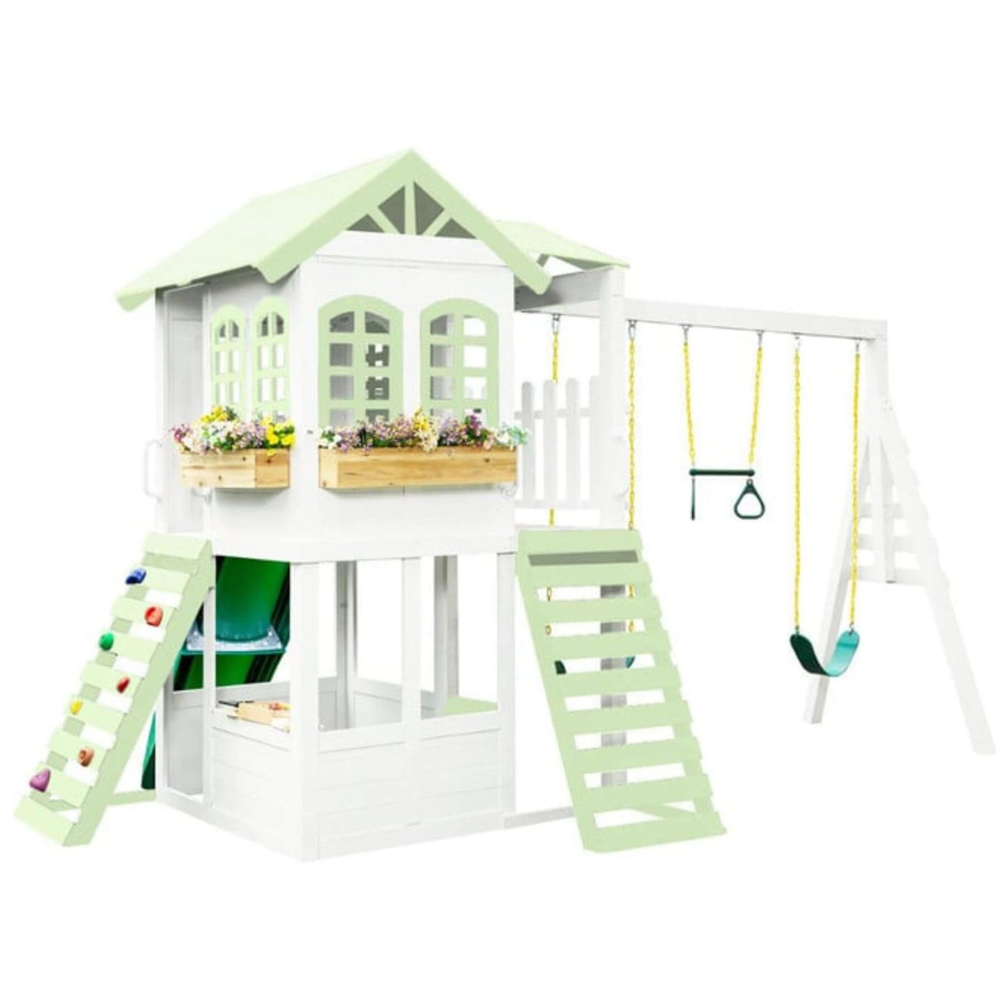 Reign Two Story Playhouse with Swing Attachment Garden Green