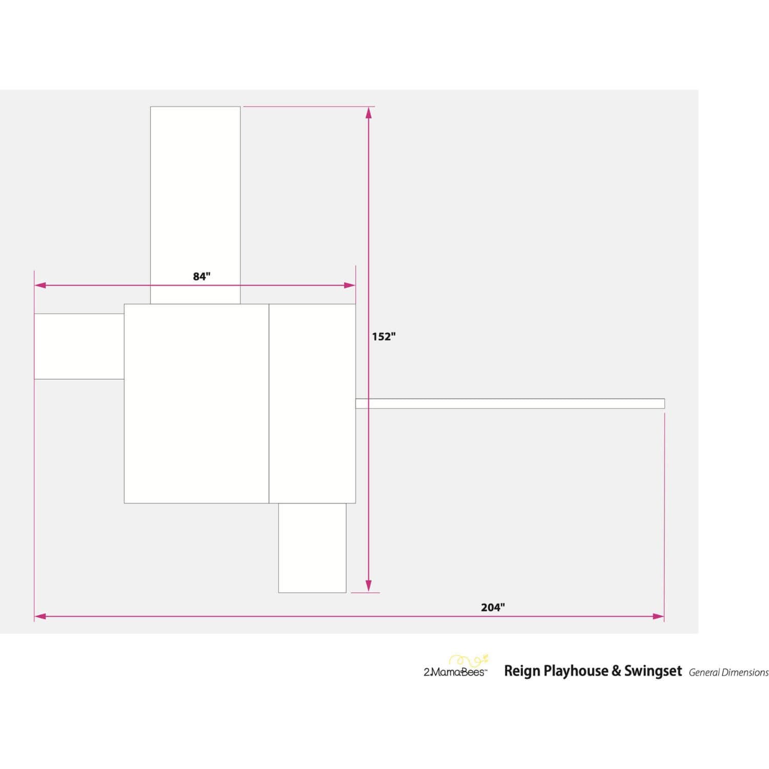 2MamaBees Reign Two Story Playhouse - Overview Dimensions