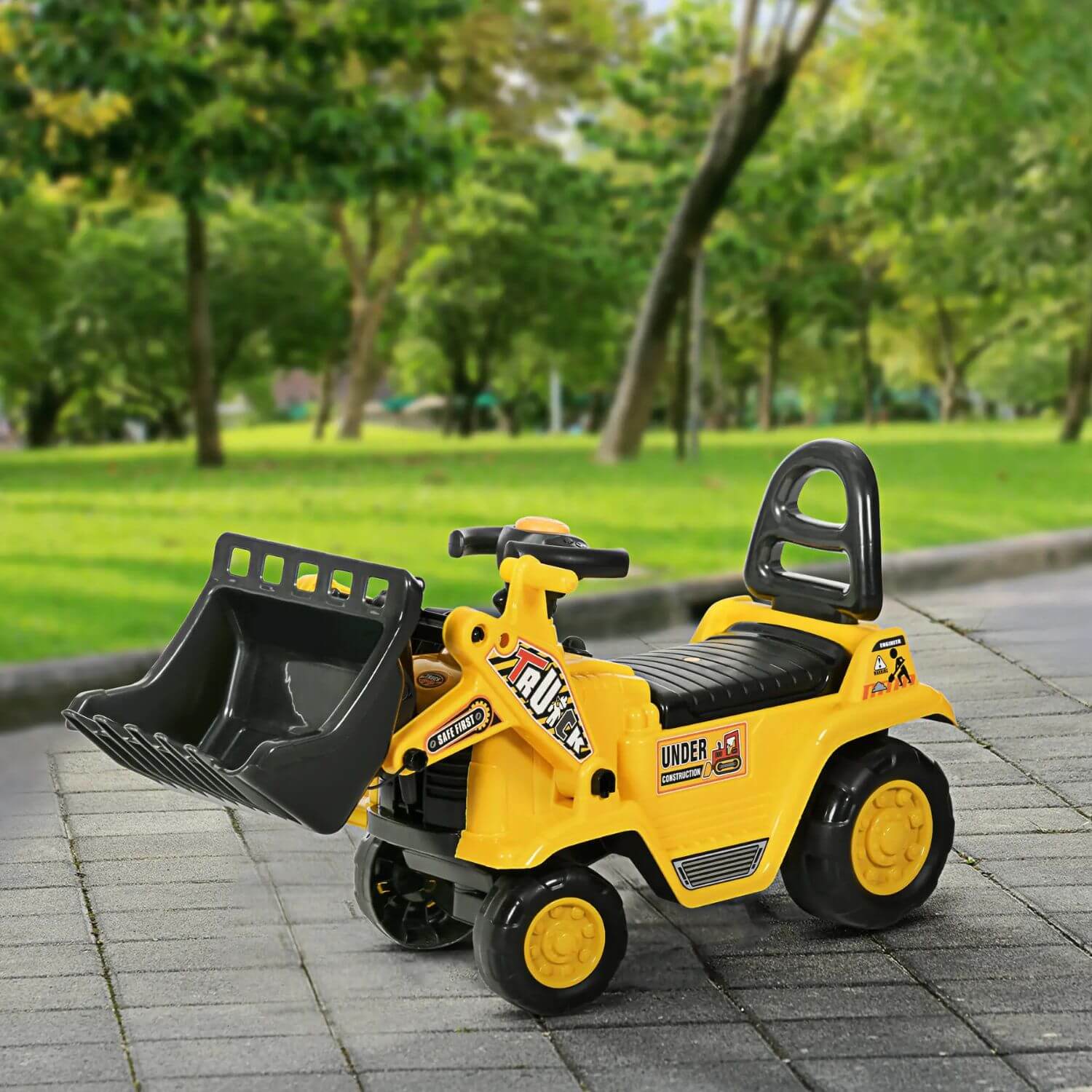 HOMCOM 3-in-1 Ride On Toy Bulldozer Digger Tractor Pulling Cart