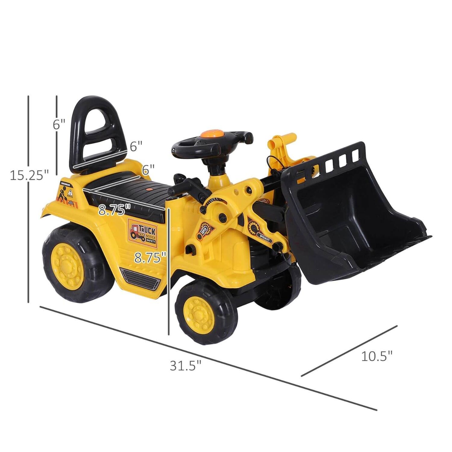 HOMCOM 3-in-1 Ride On Toy Bulldozer Digger Tractor Pulling Cart