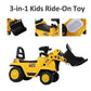 HOMCOM 3-in-1 Ride On Toy Bulldozer Digger Tractor Pulling Cart