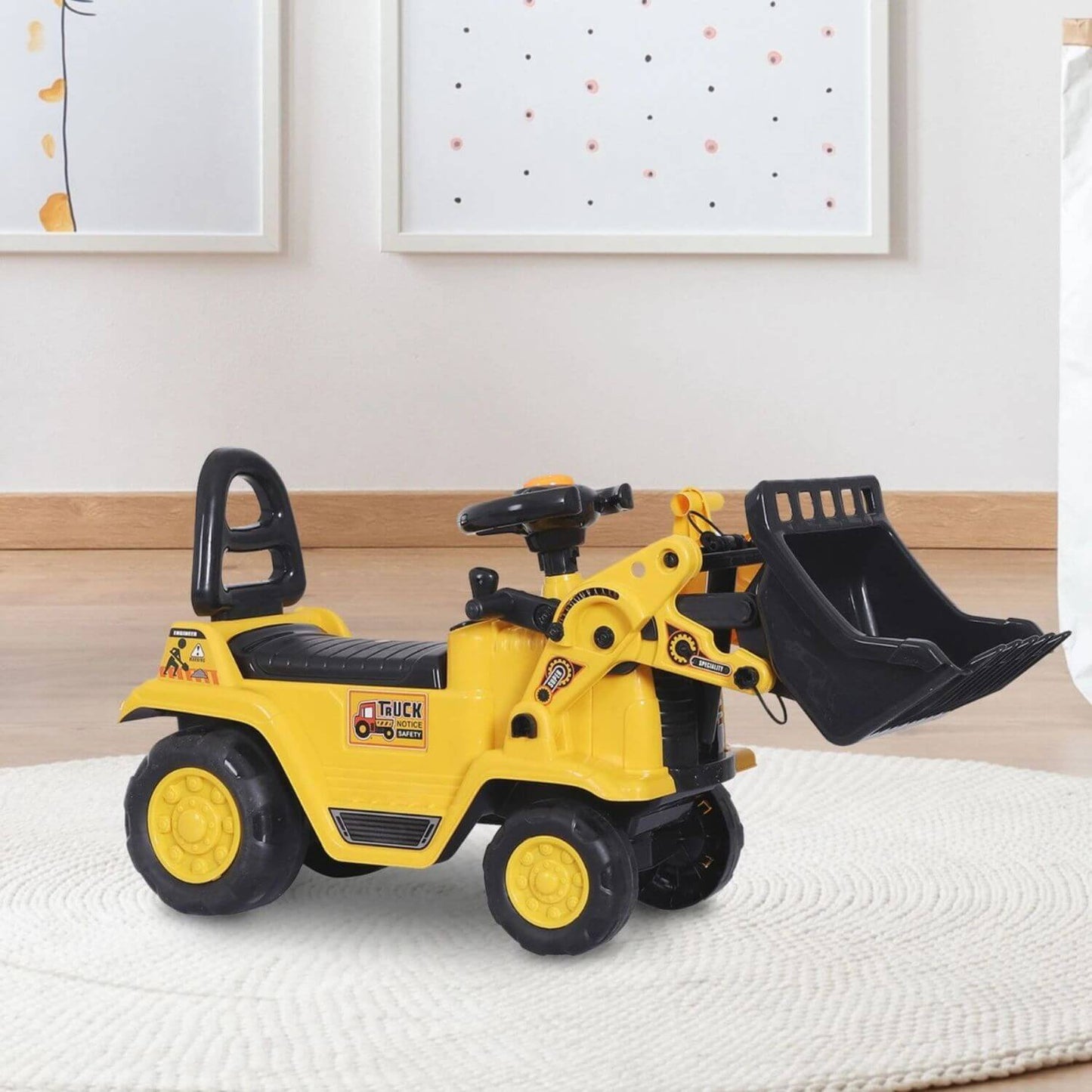 HOMCOM 3-in-1 Ride On Toy Bulldozer Digger Tractor Pulling Cart