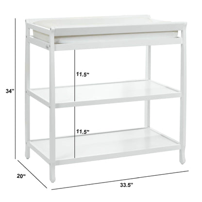 White changing table with dimensions labeled on a white background
