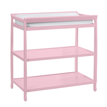 Riley Changing Table Pink with a white top on a white background