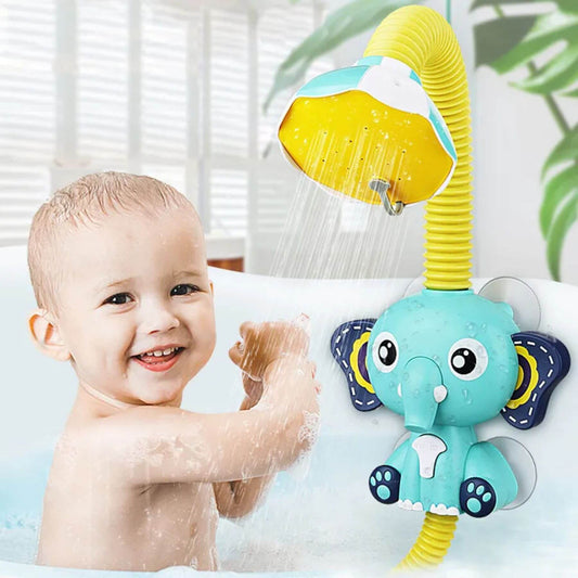 Child playing with RocketBaby USA Bath Shower Toy in a bathtub.