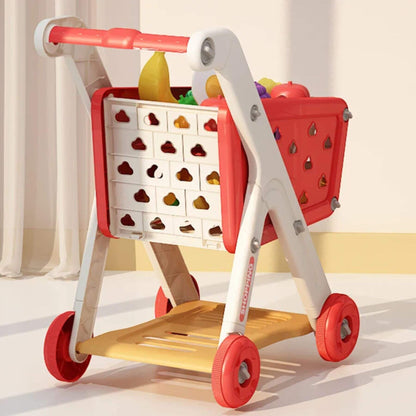 RocketBaby USA Shopping Cart Toy with fruits and a shape sorter on a light background