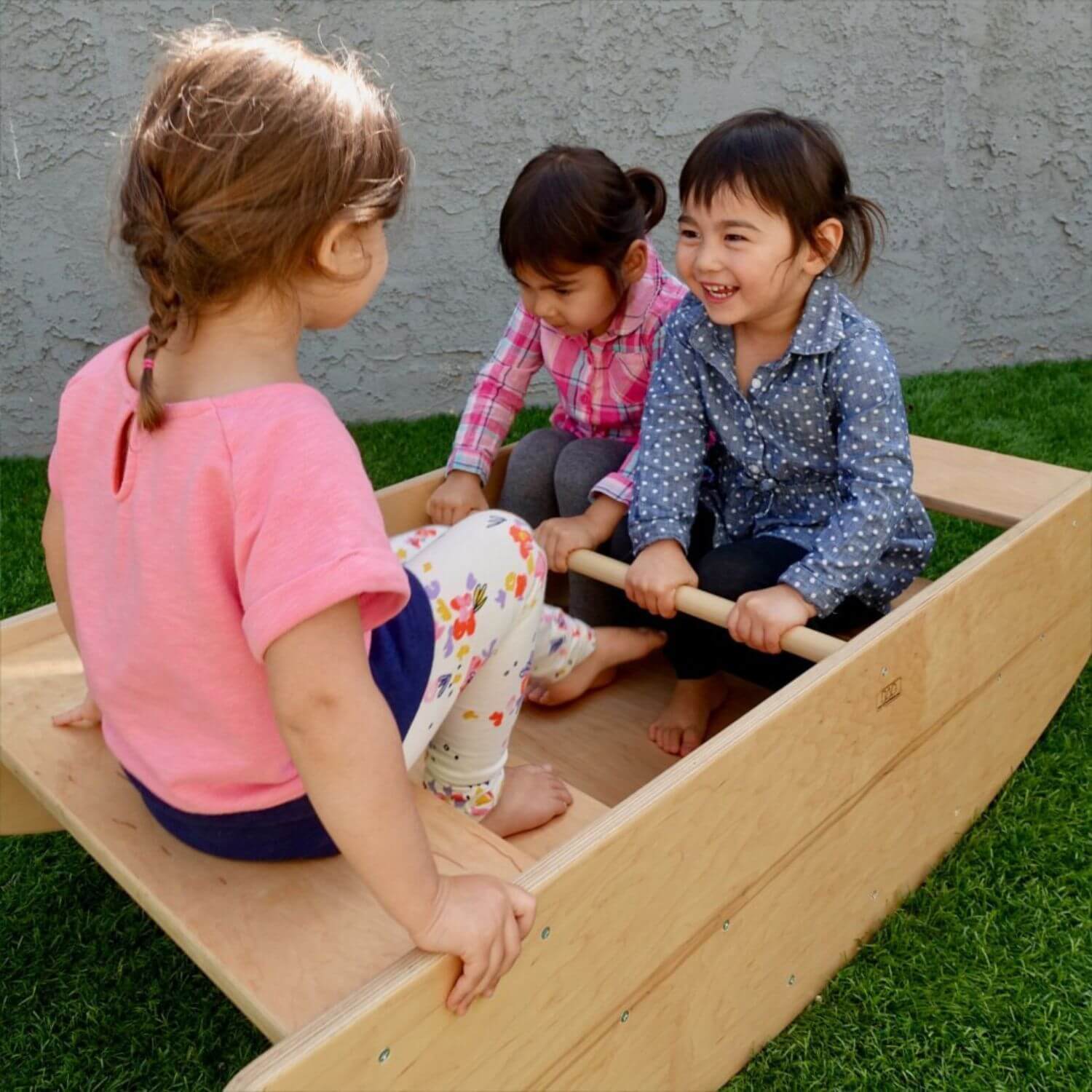 Kids Riding on RAD Children's Furniture Rocking Boat / Steps