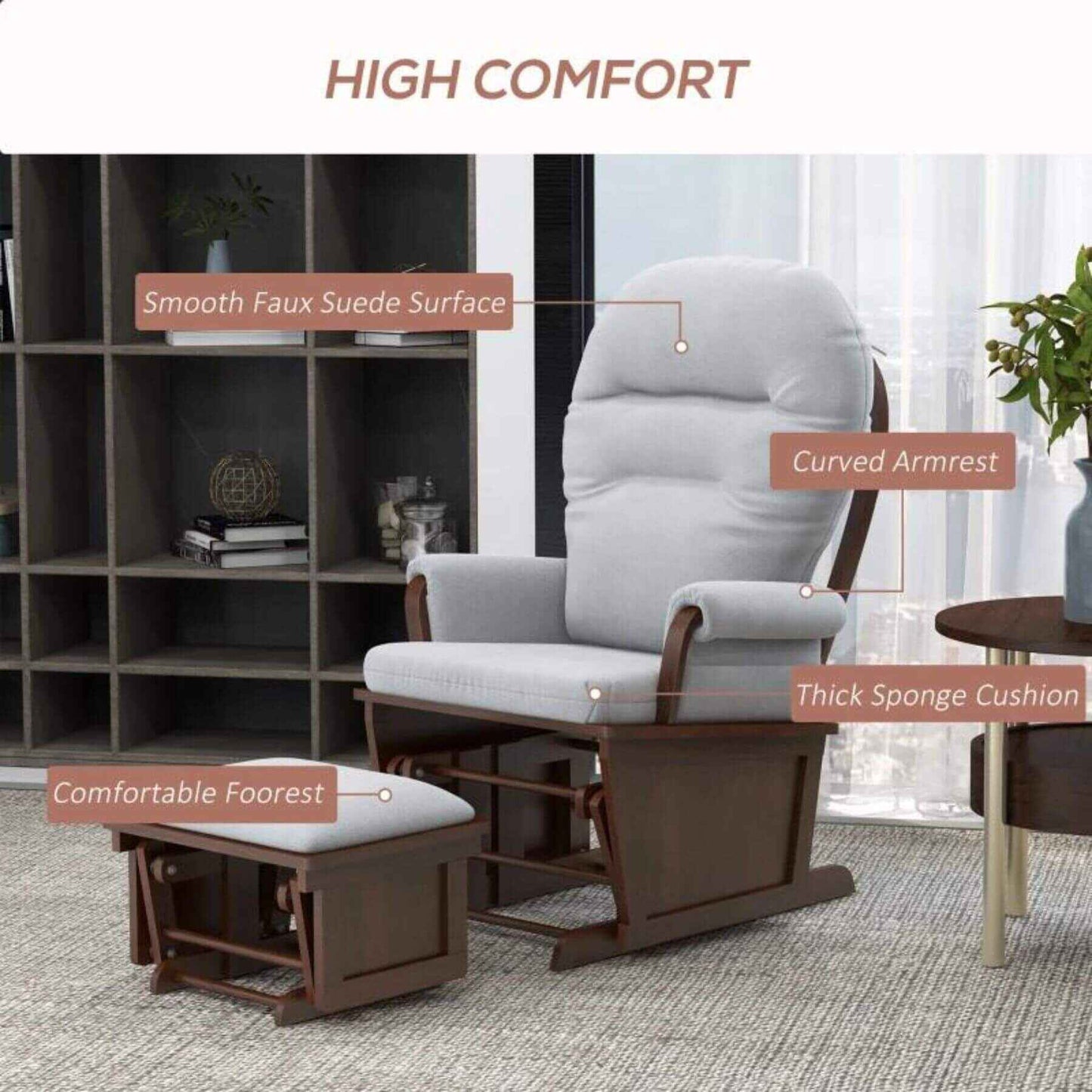 HOMCOM Rocking Chair Set with Ottoman Light Gray