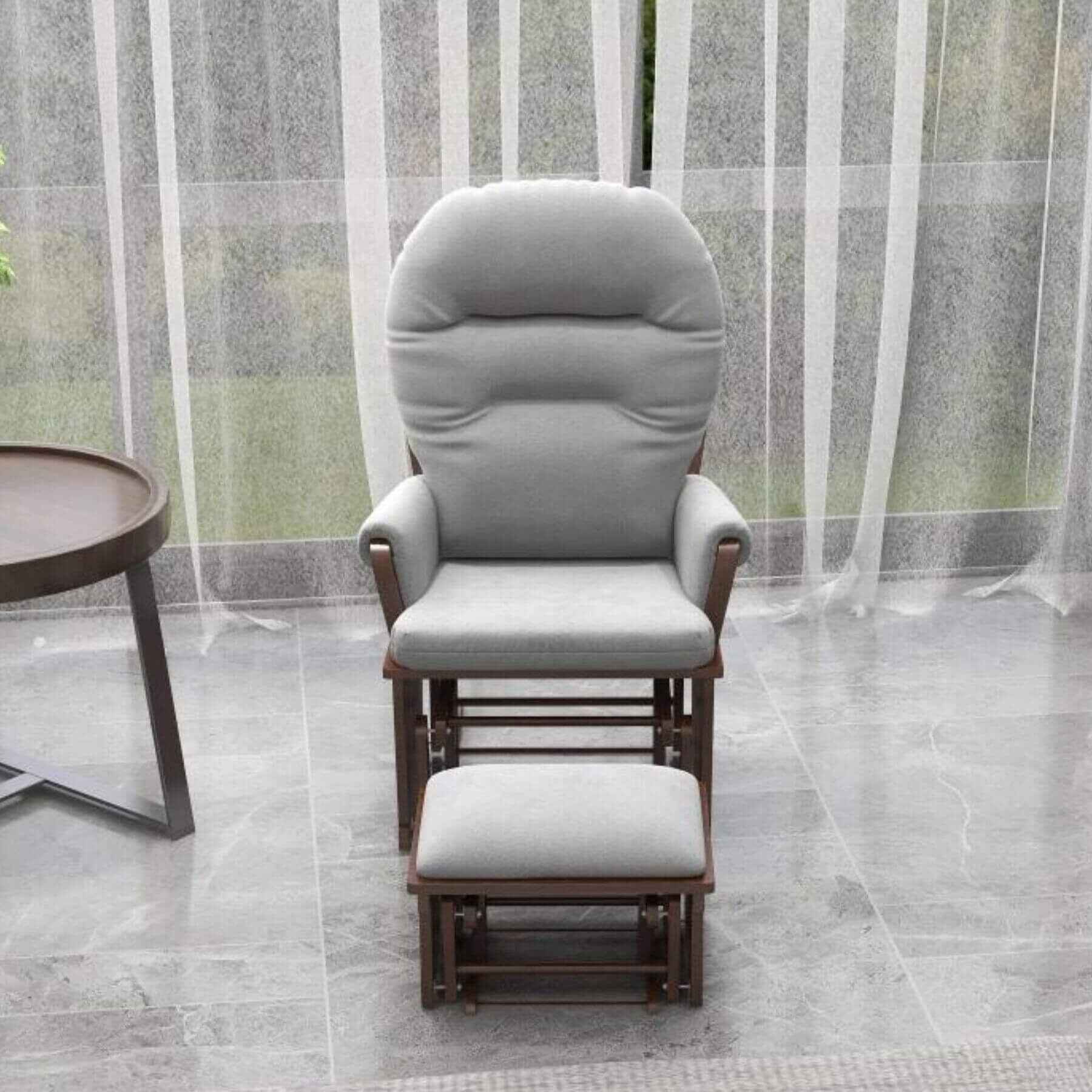 Front View of HOMCOM Rocking Chair Set with Ottoman Light Gray