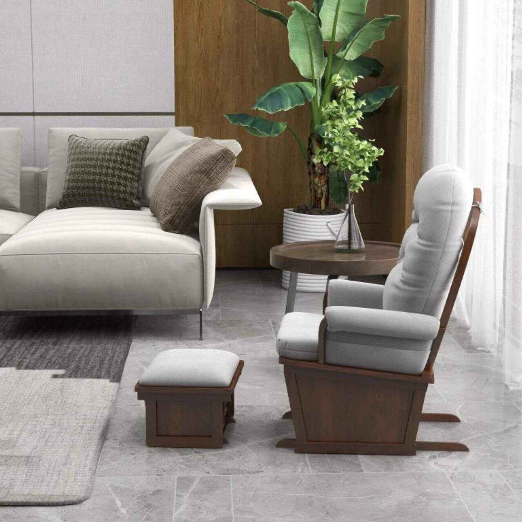 HOMCOM Rocking Chair Set with Ottoman Light Gray