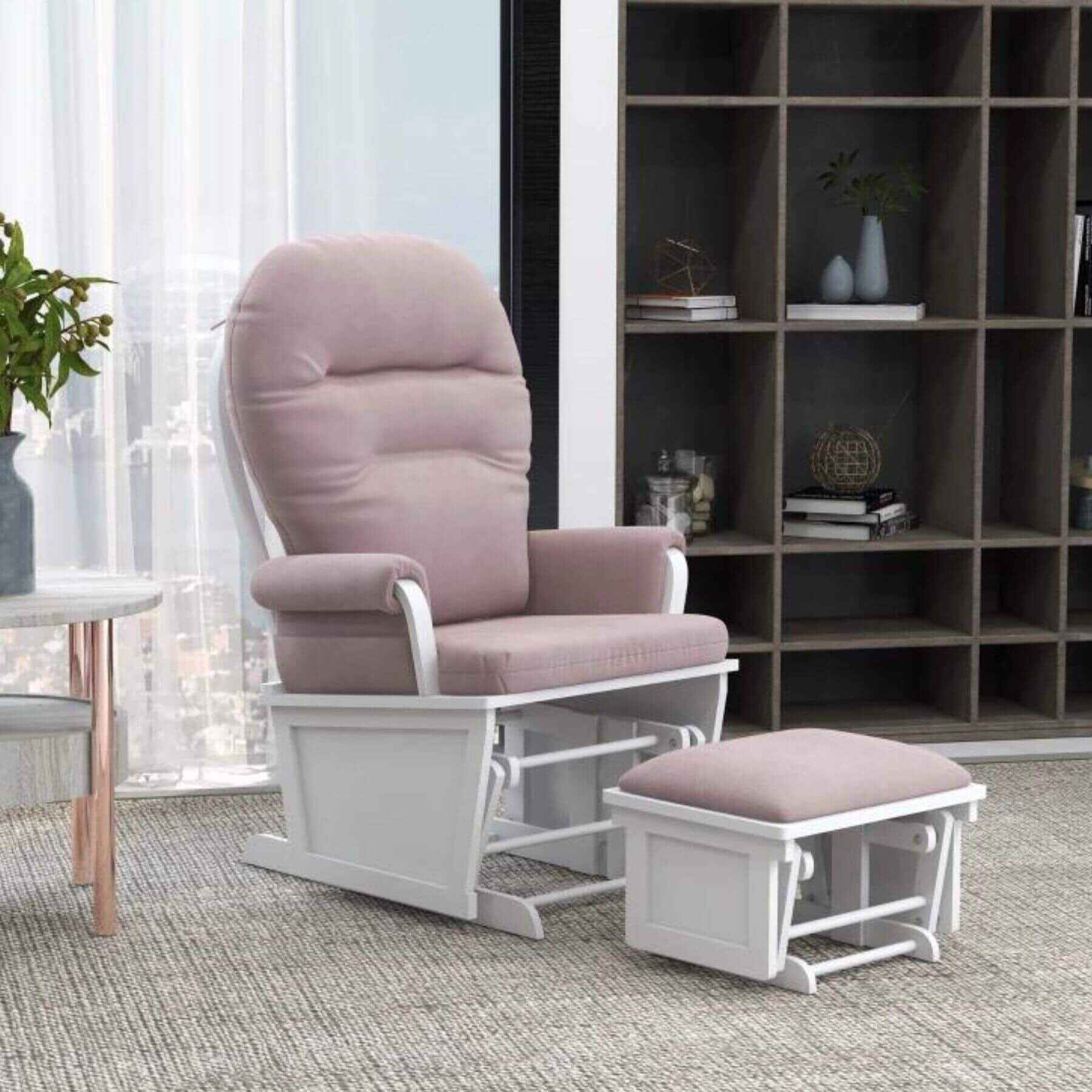 HOMCOM Rocking Chair Set with Ottoman Pink