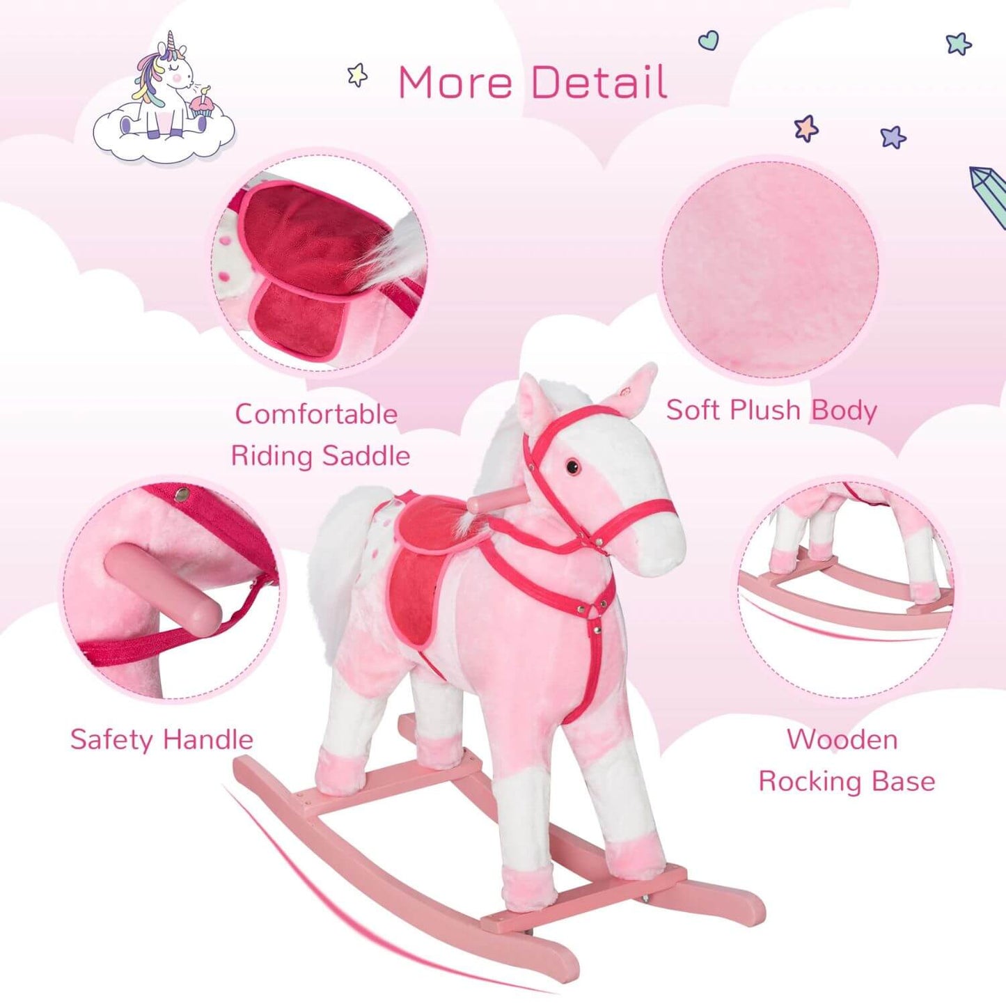 Qaba Kids Plush Toy Rocking Horse Pony Pink