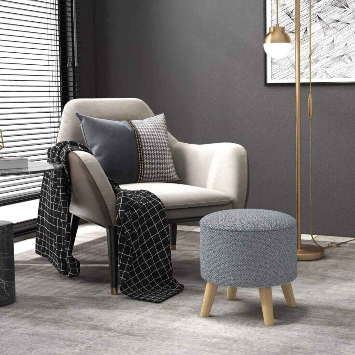 Lounge Chair w/ HOMCOM Round Ottoman Stool with Storage and Wood Legs Gray