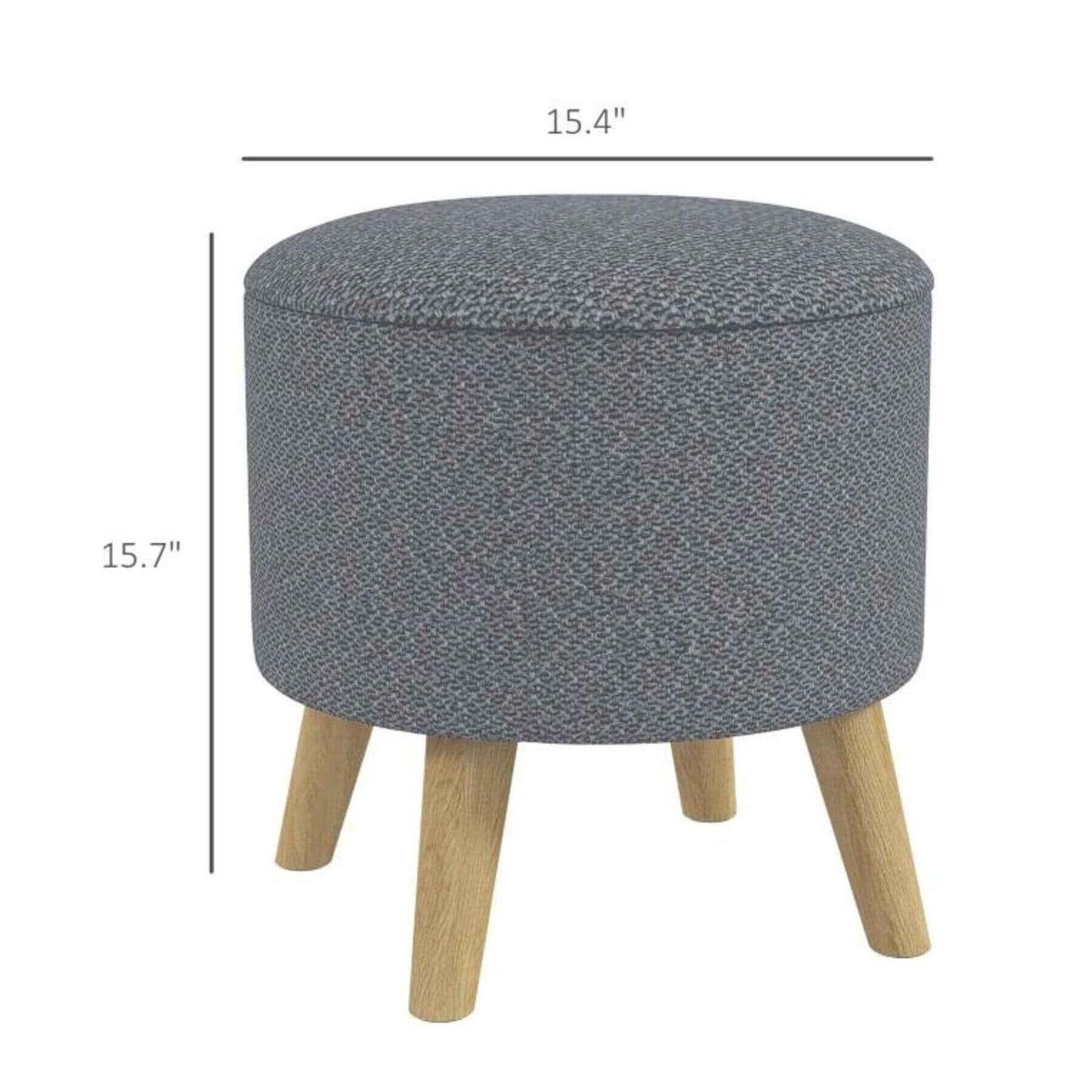 HOMCOM Round Ottoman Stool with Storage and Wood Legs Gray