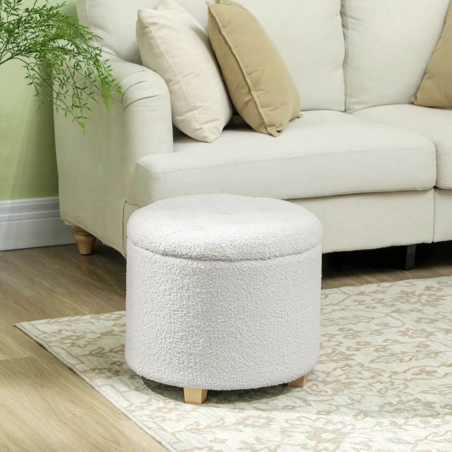 HOMCOM 18" Round Ottoman with Storage White