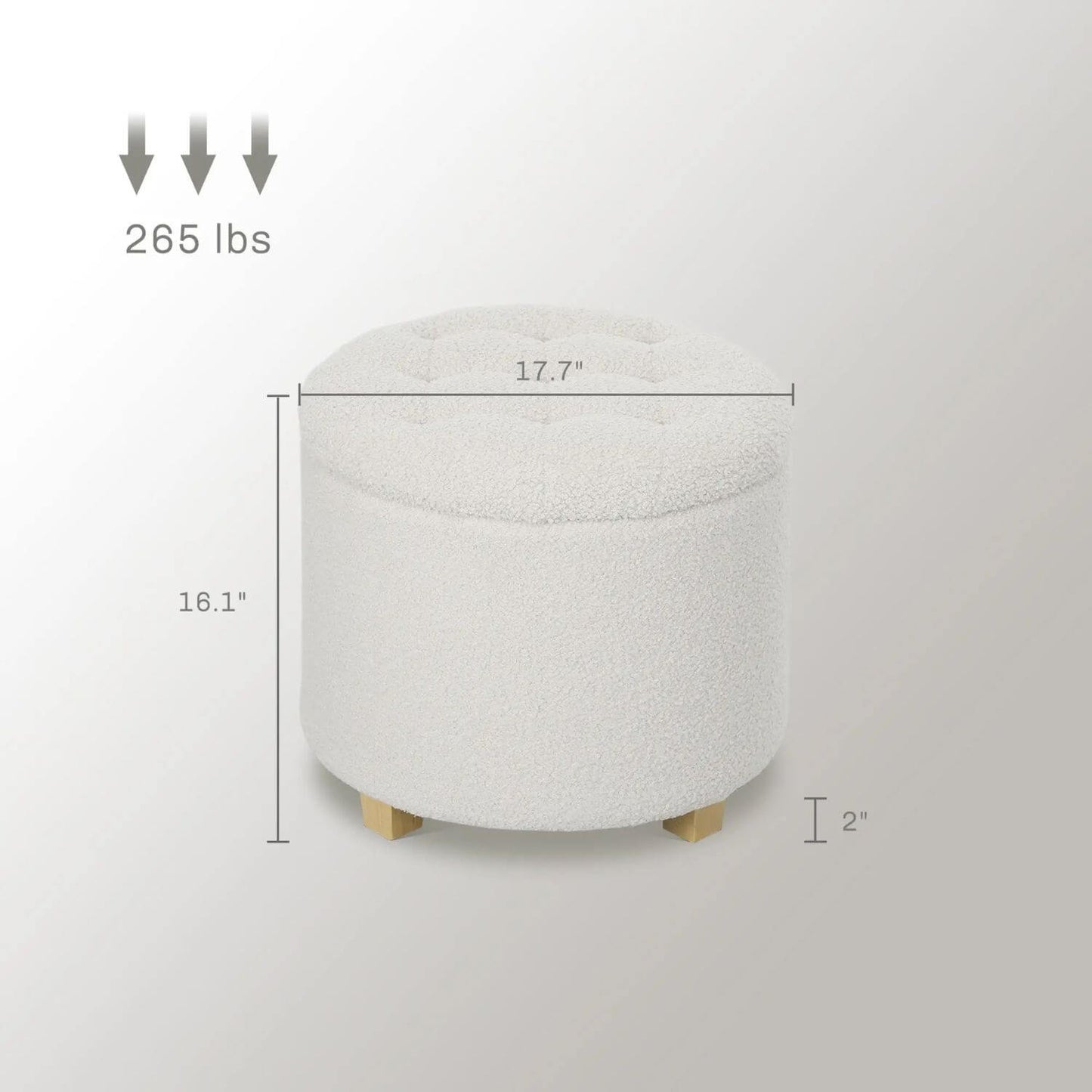 HOMCOM 18" Round Ottoman with Storage White