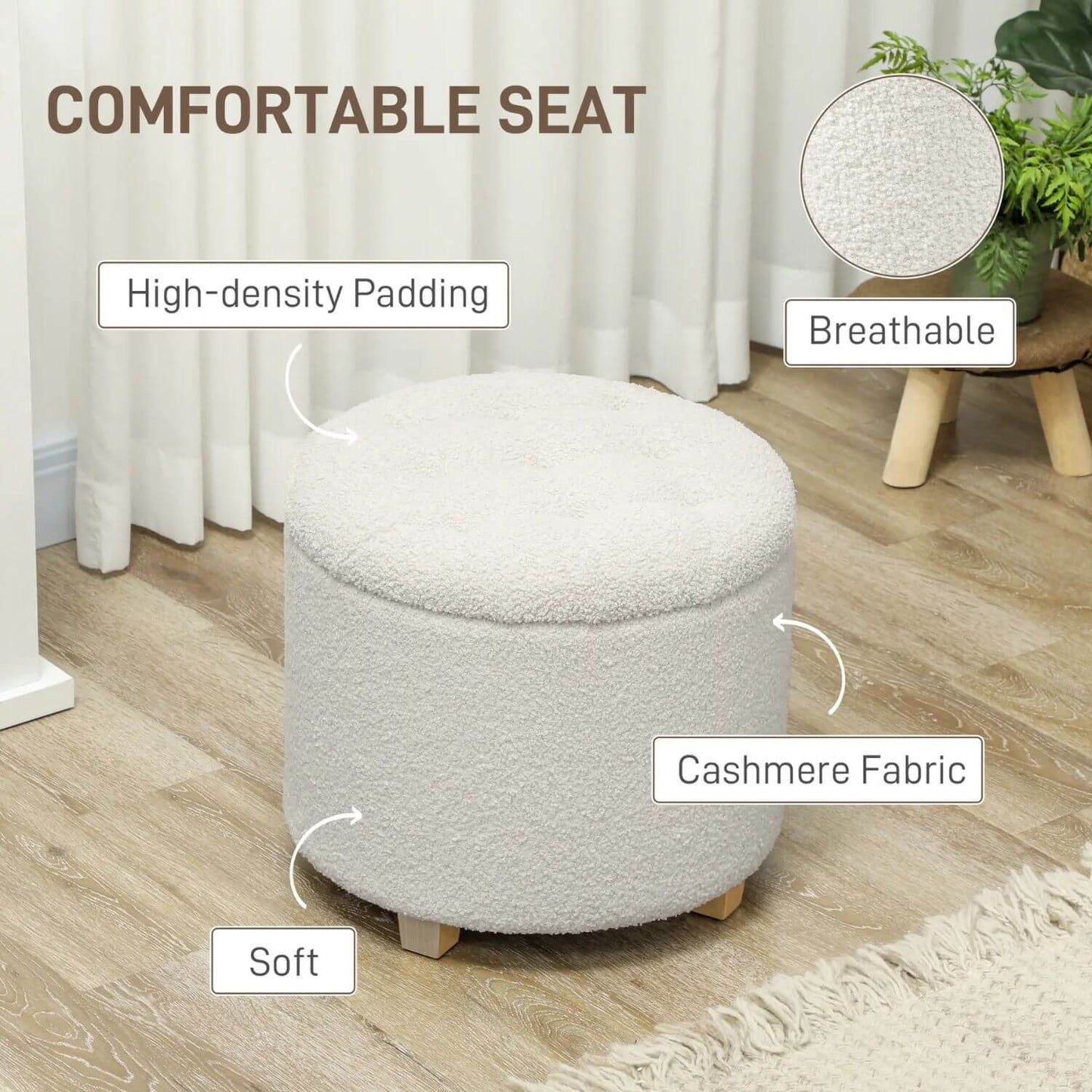 HOMCOM 18" Round Ottoman with Storage White