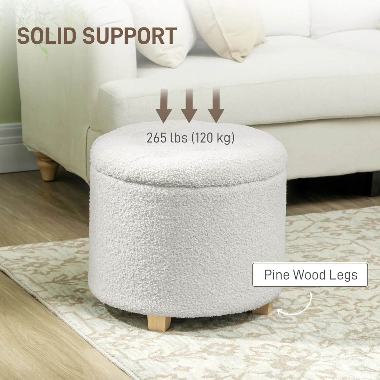 HOMCOM 18" Round Ottoman with Storage White