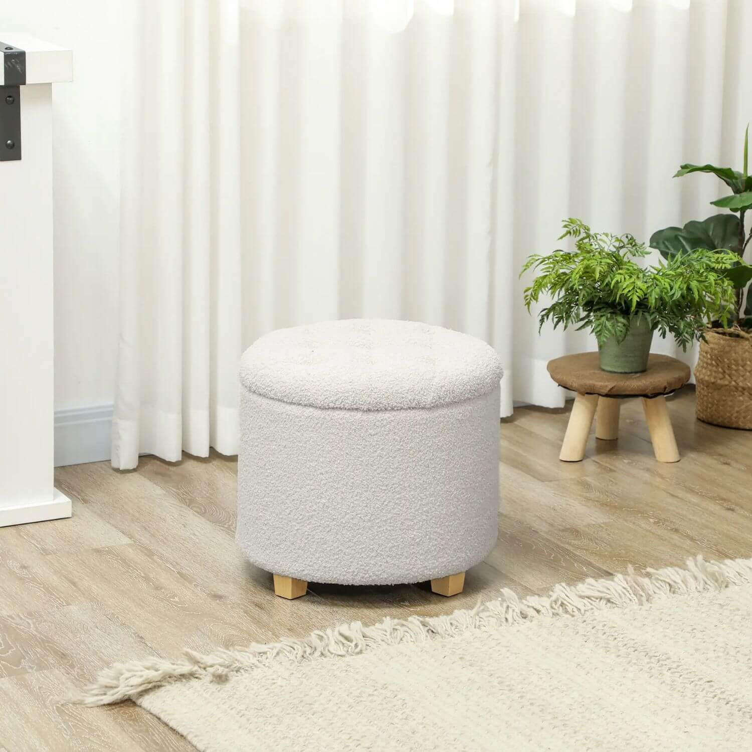 HOMCOM 18" Round Ottoman with Storage White