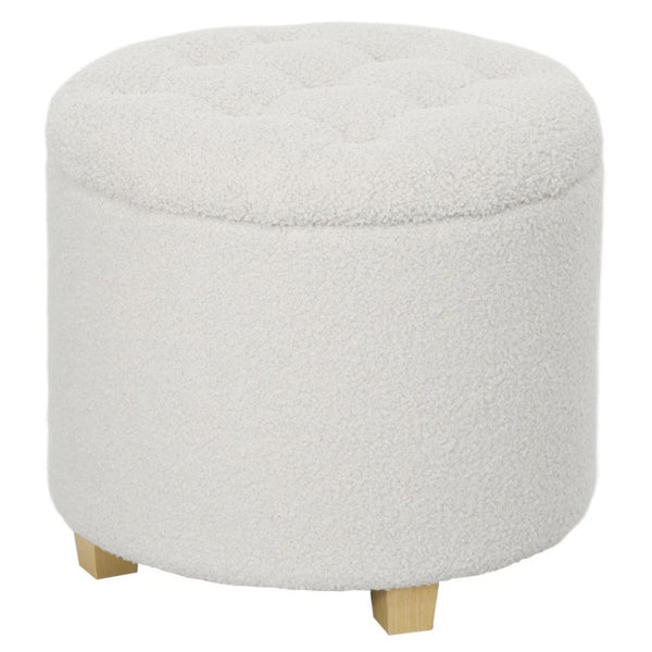 HOMCOM 18 Round Ottoman with Storage White