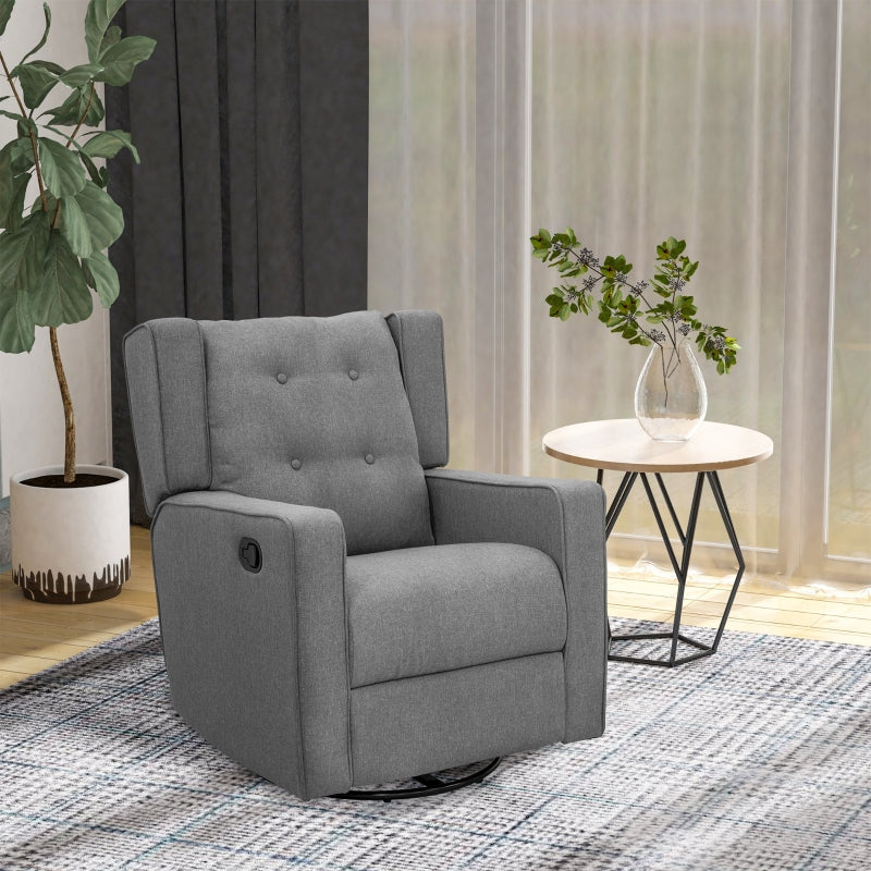 HOMCOM Nursery Recliner | Grey Linen Swivel Glider