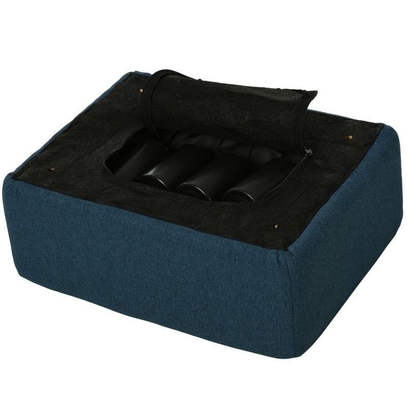 HOMCOM 16" Cube Modern Linen Fabric Pouf Footrest Ottoman - Dark Blue