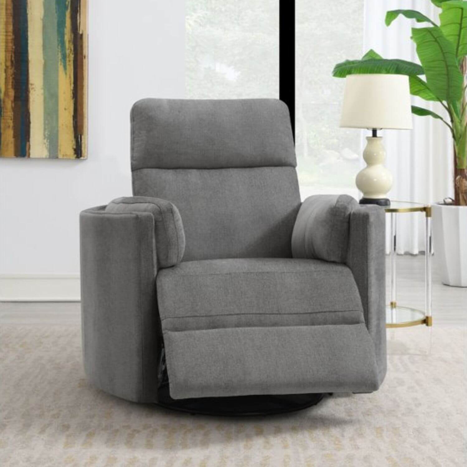 ACME Sagen Wooden Swivel Glider Recliner | Charcoal