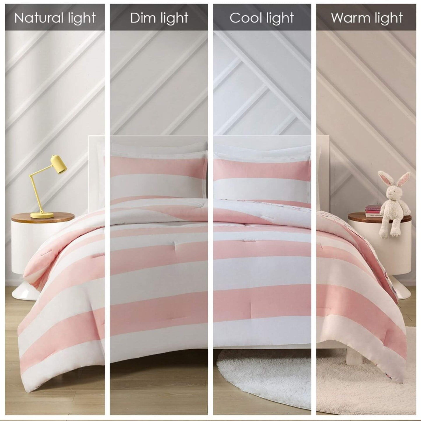 Sammie Cotton Cabana Stripe Reversible Comforter Set Pink - View Under 4 Degrees of Light