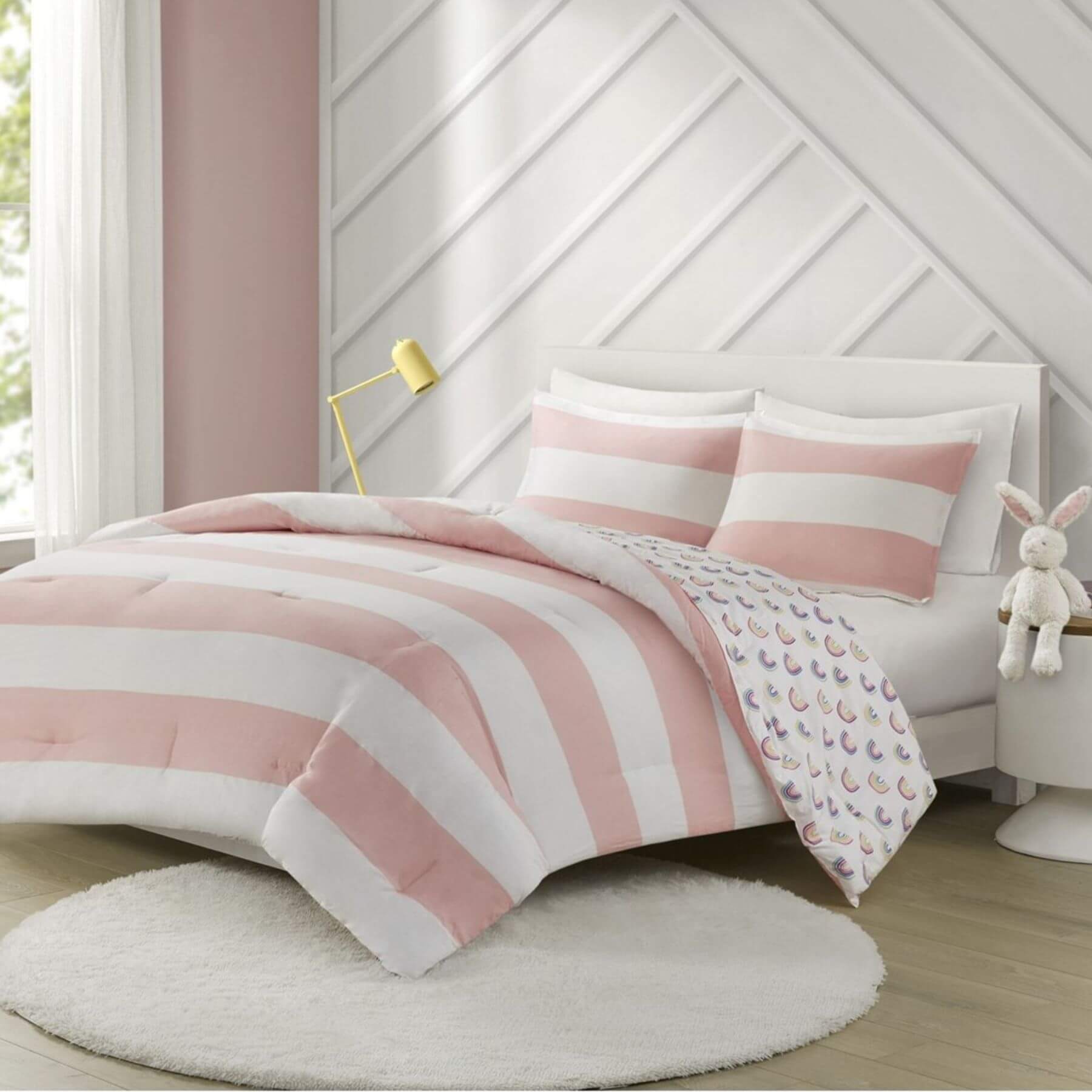 Sammie Cotton Cabana Stripe Reversible Comforter Set Pink