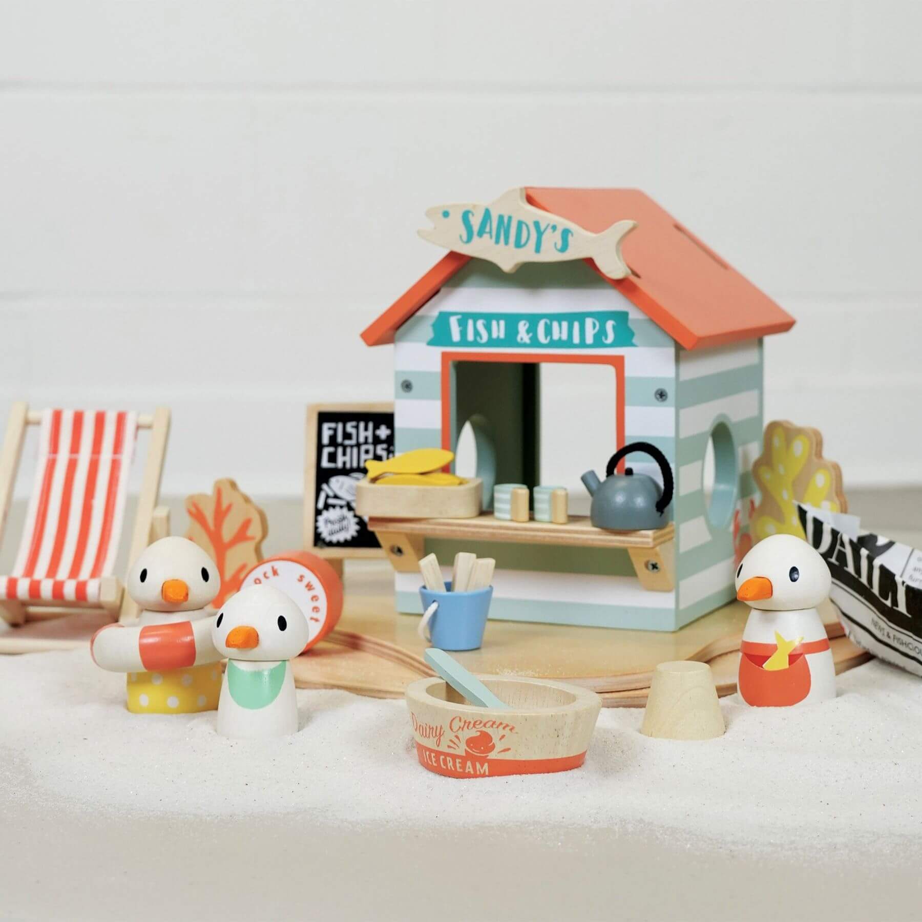 Tender Leaf Sandy's Beach Hut on a white surface.